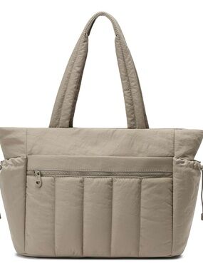 Puffer Tote Bag in Taupe - Women's Shoulder Bag Work Laptop Suitcase Sleeve